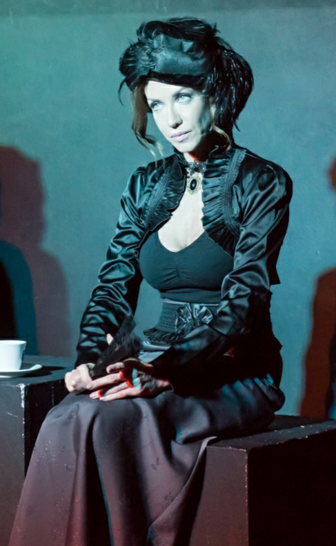 Victorian black satin stage costume