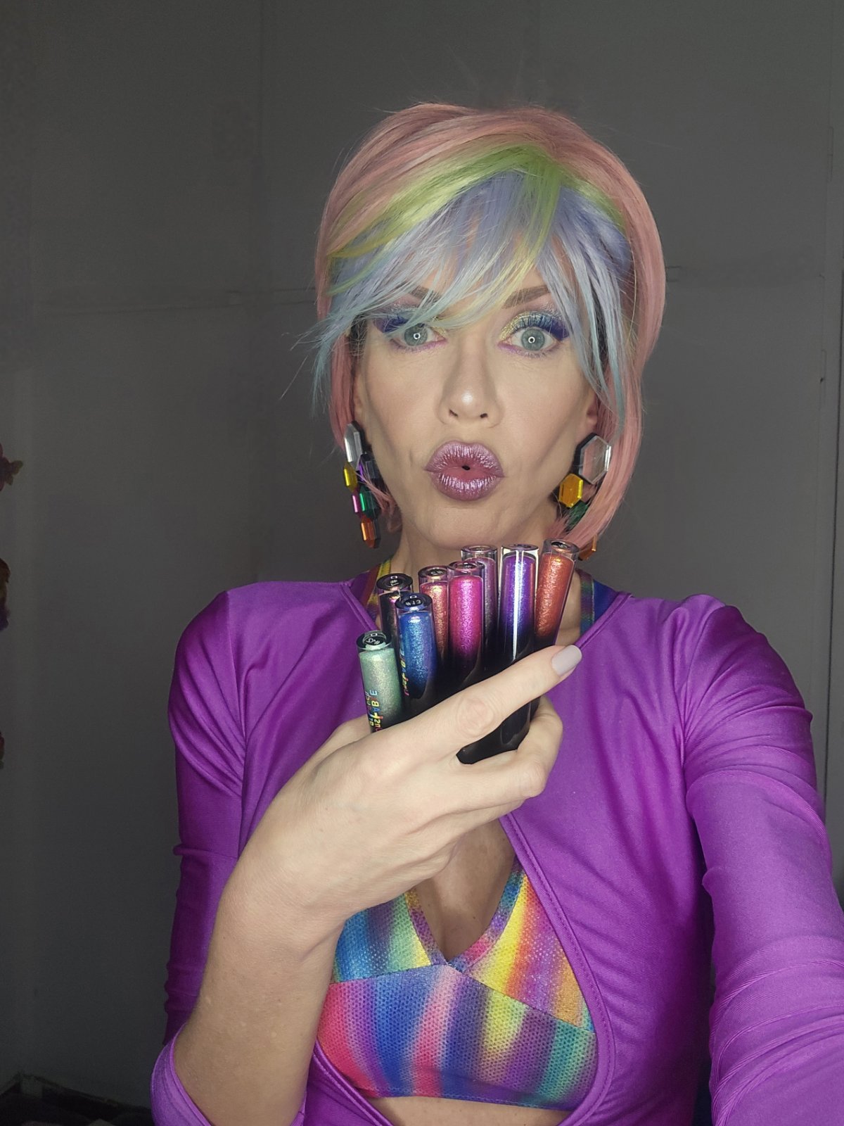 Pastel rainbow wig with Unstable Art Touch pigment liners