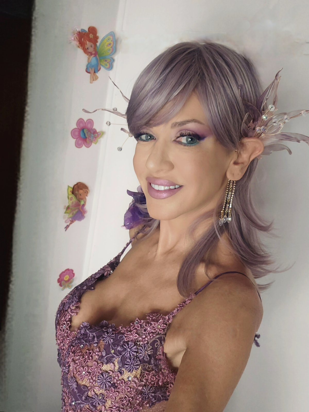 Lilac fairy look with crystal hair sculpture