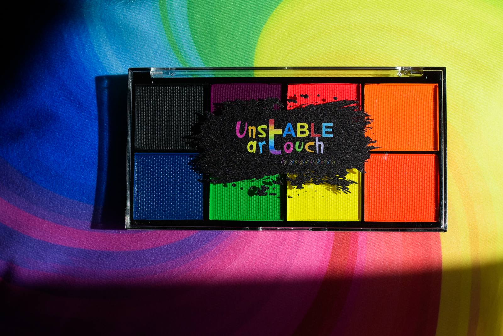 Unstable Art Touch pigment palette on rainbow silk